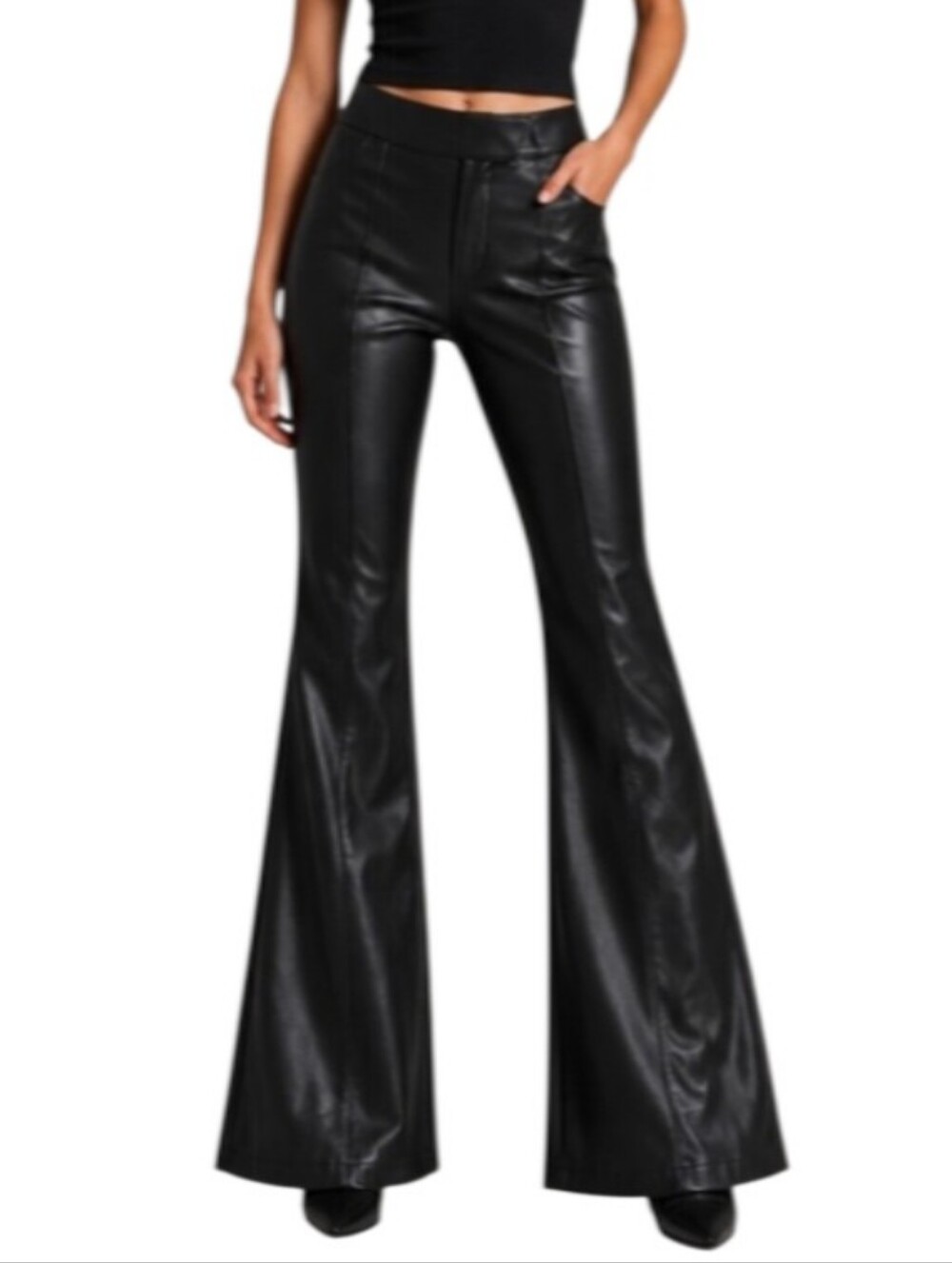 7 For All Mankind Black Faux Leather High-Rise Flare Pants-NWOT